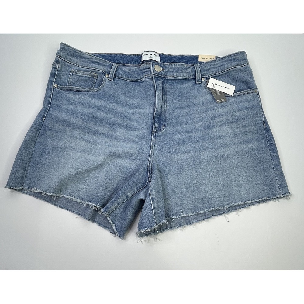 Lane Bryant Girlfriend Jean Shorts Womens 24 24S Light Wash Denim Frayed Midrise